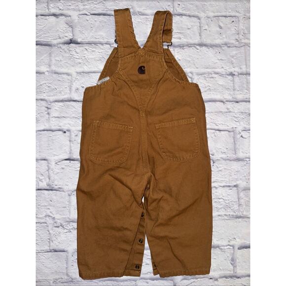 Carhartt Bib Overalls Baby 12M Months Brown Duck Canvas Carpenter Double Knee - Picture 4 of 4